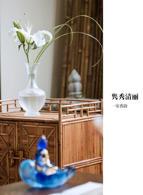 心缘堂花瓶清莲琉璃瓶长颈菱腰花瓶摆件简约家居花插花器餐桌装饰