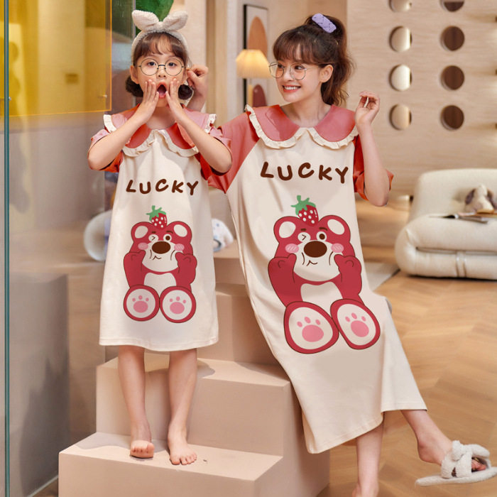 库洛米纯棉睡裙母女装2023夏大童亲子睡衣娃娃领短袖家居服kuromi,淘宝优惠券,粉丝福利购,淘宝优惠卷