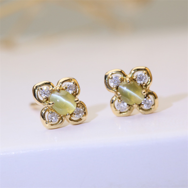 M14天然金绿猫眼斯里兰卡彩宝裸石18K金钻石镶嵌高级戒指耳钉配对,淘宝优惠券,粉丝福利购,淘宝优惠卷