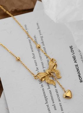 不掉色钛钢公主蝴蝶结项链