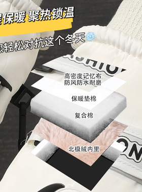 新款冬季小狗保暖骑行手套可触屏防滑防泼水加绒厚滑雪手套女防寒