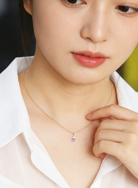 日韩紫色镶钻吊坠锁骨链女百搭