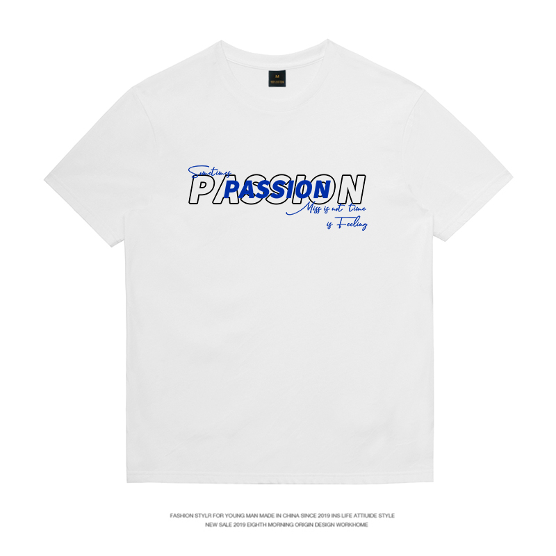 Passion | 美式字母印花短袖男纯棉宽松圆领T恤女ins潮牌半袖夏装 - 图0