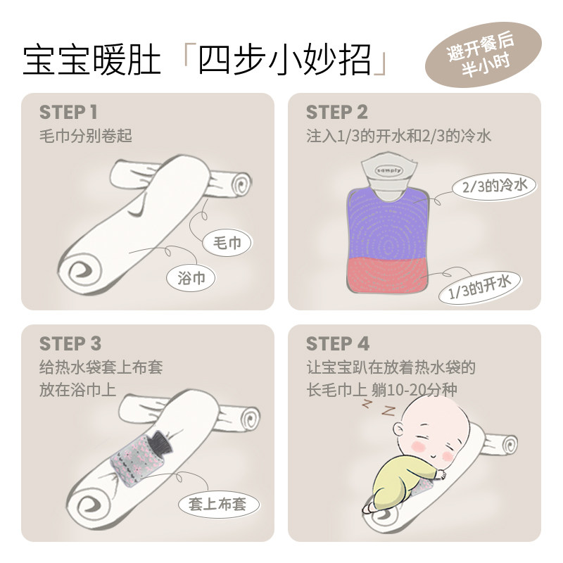 samply三朴婴儿热水袋暖肚子暖水袋暖宝宝热敷袋肠绞痛肠胀气神器
