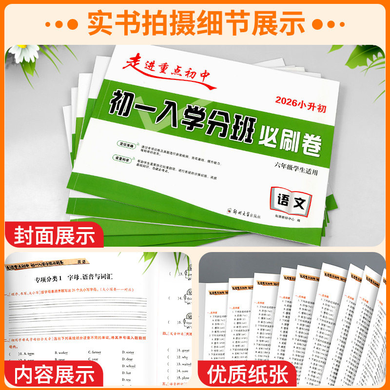 2025初一入学分班必刷卷小升初真题卷语文数学英语小学毕业总复习题冲刺重点初中试卷初一分班考试模拟卷训练名校小升初分班考试卷