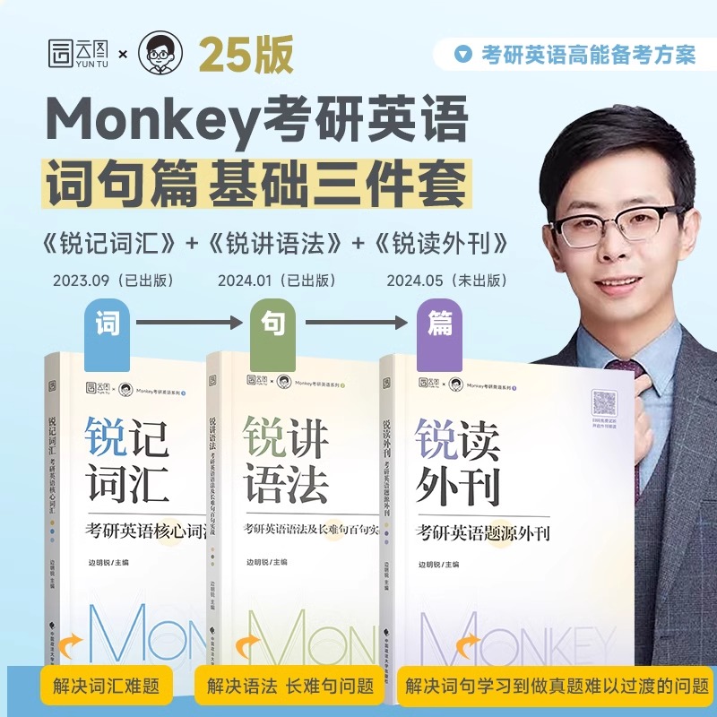 25边明锐Monkey 锐记词汇+锐讲语法2025考研英语核心词汇2025英语一英语二历年真题词汇单词书语法及长难句百句实战核心 - 图3