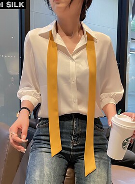 黄色进口优质雪纺丝带 学生情侣细长丝巾 欧美飘带纯色发带围巾定