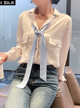 天蓝色进口面料小长条哑光雪纺丝巾围巾腰带领巾欧美飘带纯色夏季