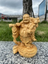 Small Leafs Yellow Poplar Wood Sculpture Fu Full Dry Khun Mire Laughing Buddha Pendulum Pieces Solid Wood Home Living Room Decoration Creative Craftsmanship Gifts