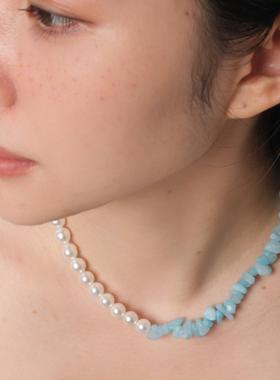 GetEmON原创高级感小众情侣珍珠碎石拼接嘻哈男女美式锁骨项链