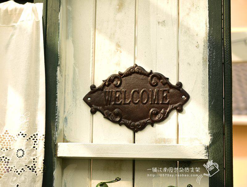 铸铁welcome欢迎牌铁艺门牌欧式复古装饰店铺花园庭院工艺品_虎窝淘