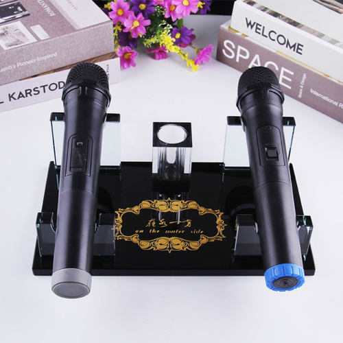 专业水晶无线话筒台式架桌面ktv家用麦架麦克风支架咪唑玻璃座 - 图2