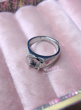 925银男款戒指空托 圆形 8MM 镶嵌宝石男士银戒托