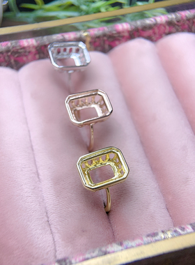 925银戒指空托  8*10 10*14MM 长方形 八角切工 包镶款女款银戒托