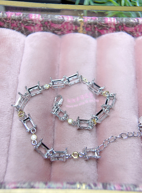 925银手链空托 长方形4*6MM 女款银手链托镶嵌宝石银托