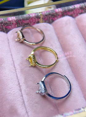925银戒指空托 三角形 5MM6MM7MM8MM 女款镶嵌宝石开口银戒托
