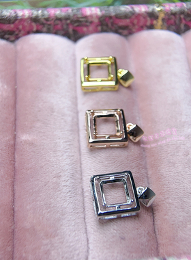 925银吊坠空托 枕形 8MM 阿斯切工 八角方形项坠银托吊坠项链空托