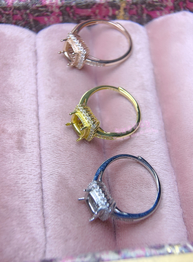 925银戒指空托 枕形7MM 镶嵌用银戒托开口指圈戒指银托