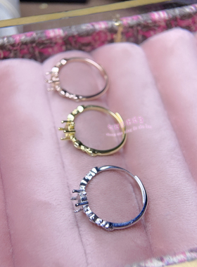 925银戒指空托 圆形 3MM 4MM 5MM 6MM 镶嵌宝石女款开口银戒托