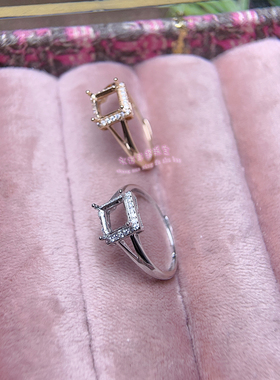 925银戒指空托 方形4 5 6 7 8 9 10MM 女款银戒托活口指圈可调节