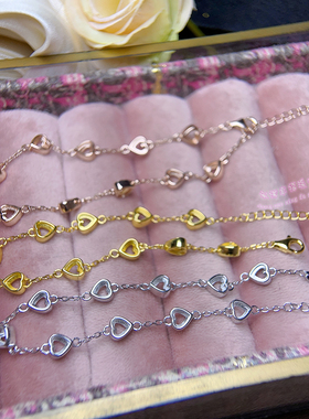 925银手链空托 心形4MM 女款包镶款银手链托镶嵌宝石银托