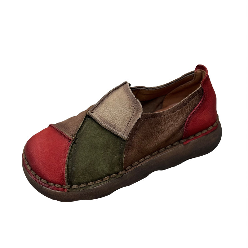 丑乐复古手工真皮拼色乐福鞋女一脚蹬软底女鞋子平底休闲鞋豆豆鞋,淘宝优惠券,粉丝福利购,淘宝优惠卷