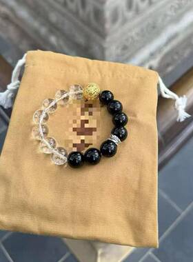 王嘉尔同款黑曜石白水晶手链情侣款轻奢小众设计高级感转运珠手串