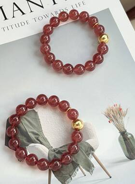 【车厘子】抖音爆款天然星光鸽血红草莓晶水晶手串女款网红风手链