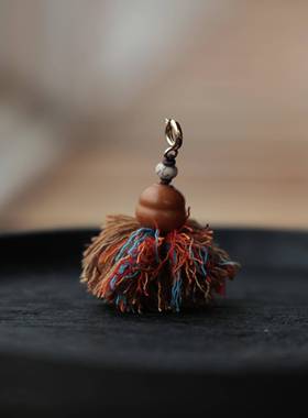 DIY提溜桃核葫芦驼骨阿呆牌纯铜镶钻金刚杵牛骨藏风阿呆料器原创