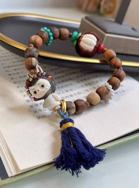 原创贡木沉香老型搭配鹿角根付拉布布山竹文玩多宝手串饰品手链