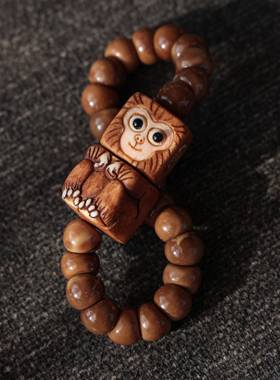 库克蒜瓣大肠10毫米搭配鹿角根付猴子积木文玩手串佛珠手链时尚