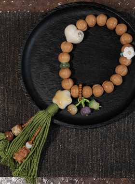 猴头拉丝屁桃手持搭配象牙果屁桃星星牛骨小花菩提根文玩手串时尚