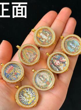 圆形唐卡吊坠五爷前世今生扎基拉姆大黑天文殊菩萨绿度母唐卡项链