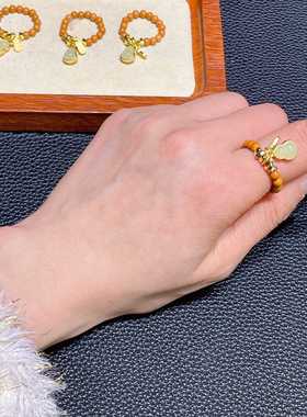 原创新款橄榄核葫芦戒指文玩时尚指环佛珠饰品情侣礼物C092