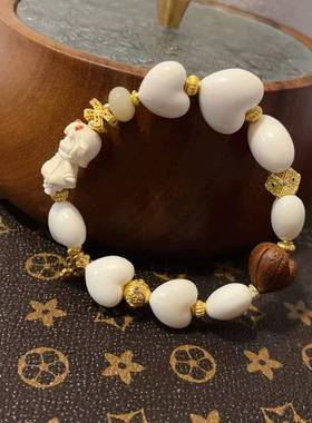 天然猛犸象牙搭配鹿骨爱心DIY手串手链佛珠轻奢百搭送礼佳品