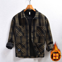 Winter Clothing Retro Plaid Plus Suede Long Sleeve Shirt Men Turn Loose Pure Cotton Linen Thickened Warm Jacket Jacket