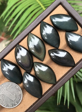 马眼！天然黑体黑曜石柳叶形戒面