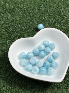 圆珠！天然海纹石拉利玛单珠裸石（通孔）镶嵌编绳吊坠手链