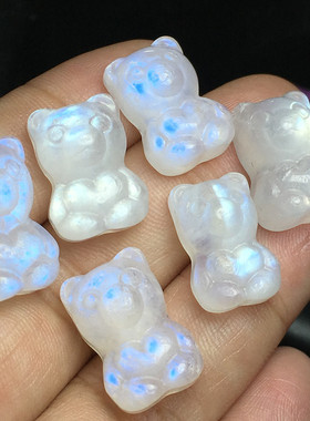 天然白月光可爱小熊石无孔吊坠