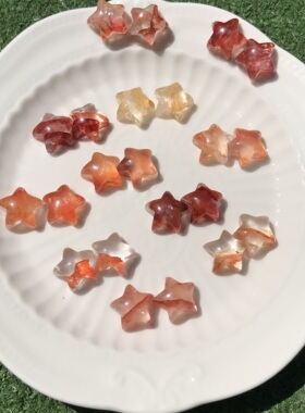 耳坠料!天然红胶花小星星平底蛋面裸石（无孔）镶嵌绕线耳饰DIY