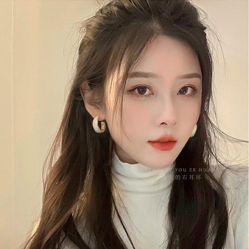 耳圈气质韩国耳环小众设计冷性风圆圈轻奢网红c型耳夹耳钉高级感 - 图0
