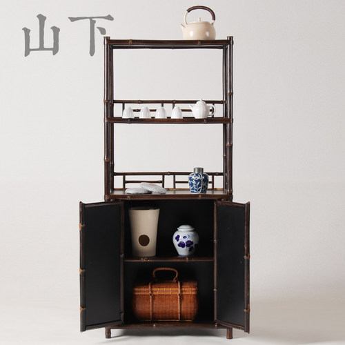 紫竹博古架竹制茶柜茶叶柜双层书架茶具展示柜多宝阁实木置物架子 - 图0