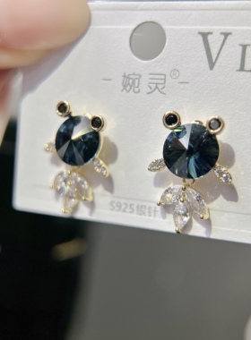 2022新款S925纯银针爱彩色锆石金鱼耳环可爱小巧锦鲤蓝水晶耳钉
