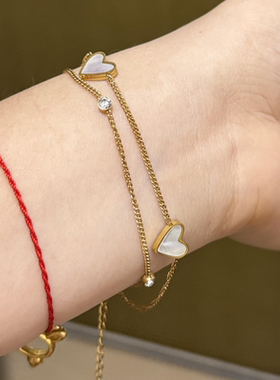 Jaden张思捷同款爱心白贝母手链双层锆石手链轻奢小众高级感手饰