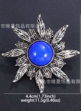 复古古银太阳花胸针防走光