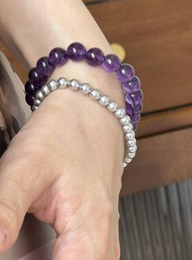 天然紫水晶手串搭粉紫锂辉简约叠戴设计深紫魅力女个性百搭饰品