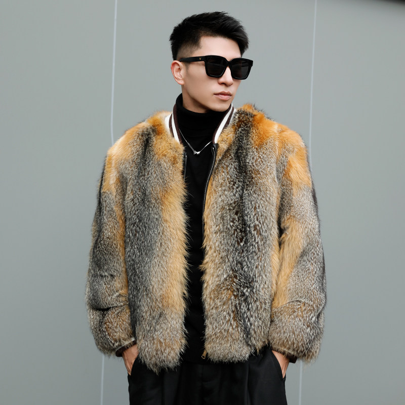 皮毛一体男夹克2025冬季新款高级感灰狐皮草外套男狐狸毛短款休闲,淘宝优惠券,粉丝福利购,淘宝优惠卷