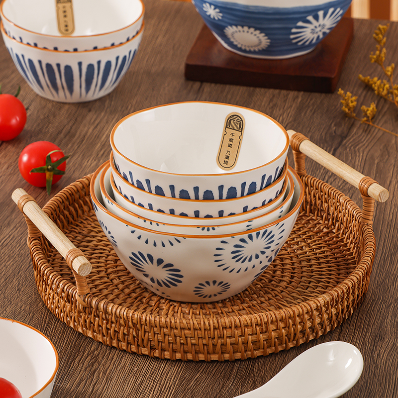 碗家用米饭碗陶瓷小碗千顺饭碗釉下彩日式面碗轻奢吃饭碗餐具套装