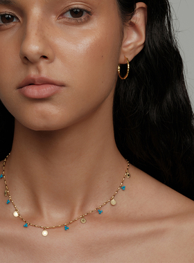 【CnHnOn脂肪商店】南法小众蓝松石果子串珠金流苏圆片复古项链