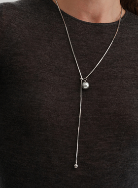 【CnHnOn脂肪商店】简约大颗粒珍珠可调节抽拉链条绳长项链毛衣链